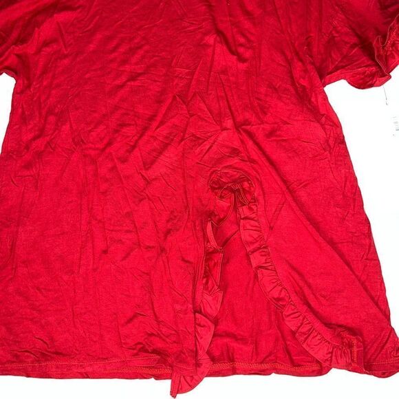 NY Collection Red Ruffle Trim Split Hem Top XL NWT - Picture 4 of 9